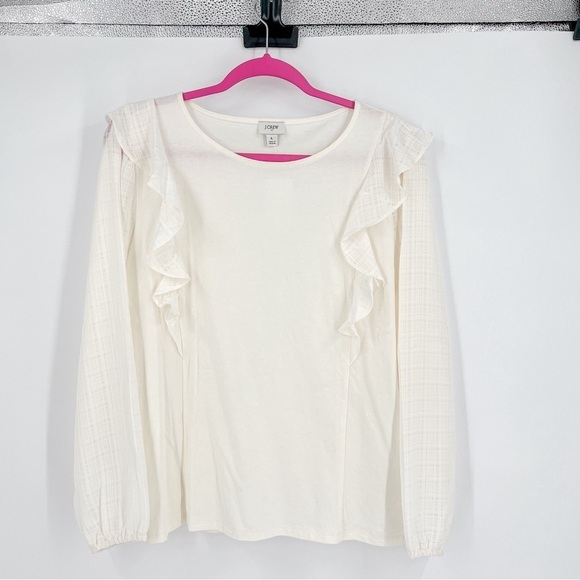NWT J Crew White Long Sleeve Top - Picture 1 of 3